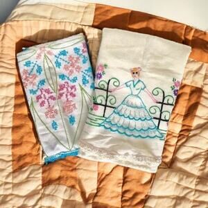 Bundle of 2 Vintage Antique Textiles Linens 1 Crosstitch Napkin 1 Pillowcase